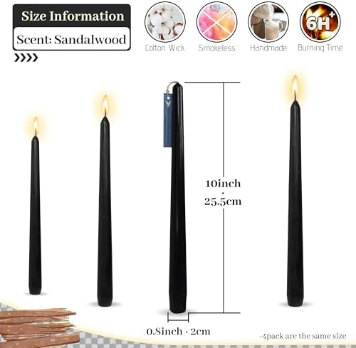 DRIPLESS Black Taper Candles Sandalwood Scented Candle Sticks Handmade 10 Inch Smokeless Dinner Candles for Home Wedding Decor - Image 5