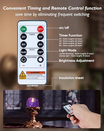 Homemory 12-Pack Purple Remote Flameless Battery Tea Light Candles, 400+Hrs - Image 3