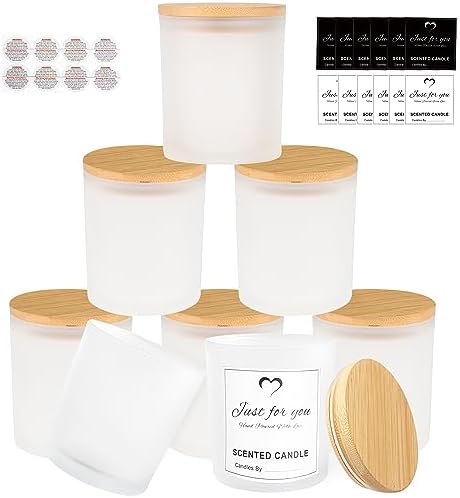 CONNOO 8 Pack 14 OZ Frosted Glass Candle Jars with Bamboo Lids by CONNOO