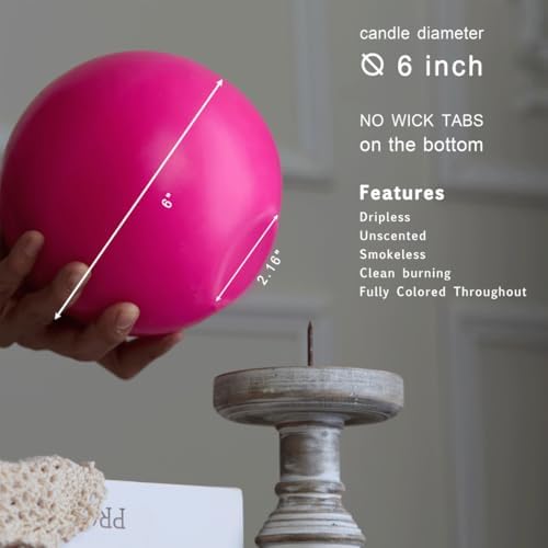 MOZEAL Hand-Poured, 6 Inch Hot Pink Large Round Ball Candles - Elegant Hot Pink Round Pillar Candles, Dripless, Unscented, Smokeless, Ideal for Parties and Celebrations. - Image 4