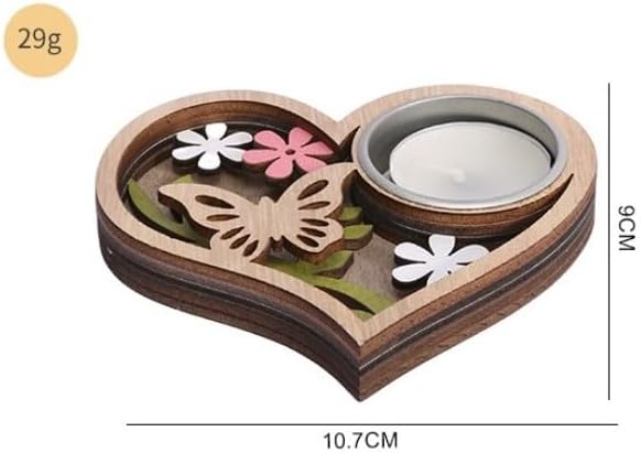 Handmade Wooden Tea Light Holder, Heart Shape with Floral Cutout Design - 2pack - Image 3