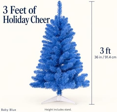 3FT Artificial Christmas Tree with String Lights – Tabletop Small Xmas Tree for Desk, Office, or Small Spaces – Full Branches, Easy Assembly, Holiday Decoration (Baby Blue) - Image 5