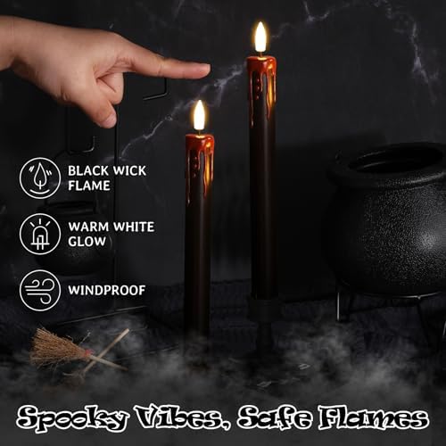 Black Bleeding Halloween Flameless Taper Candles with Remote Set of 6 - Image 3