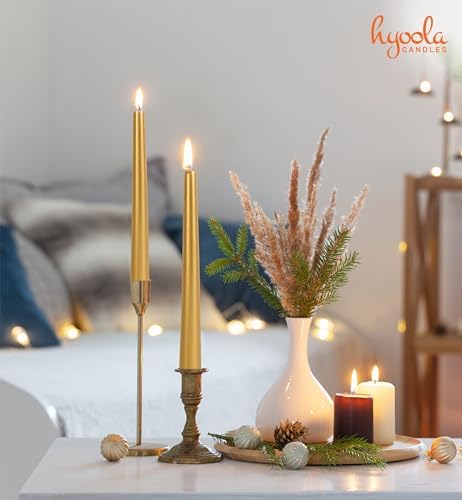 12 Pack Tall Taper Candles - 12 Inch Metallic Gold Dripless, Unscented Dinner Candle - Paraffin Wax with Cotton Wicks - 10 Hour Burn Time - Image 6