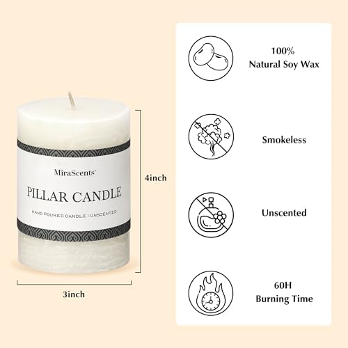 3x4 Inch White Pillar Candles - Set of 3, Hand-Poured Unscented, Long Burning, Smokeless Dripless for Dinner Table, Wedding, Home, Bathroom, Rustic Decor - Image 5