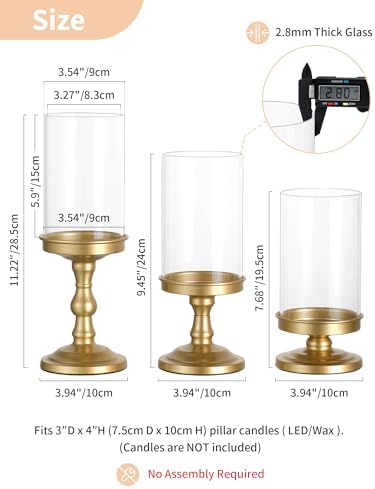 NUPTIO Hurricane Glass Candle Holders: Gold Pillar Candle Table Centerpiece - Image 4