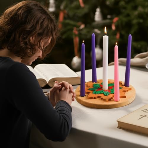 Lounsweer 6 Pcs Advent Wreath Candle Holder 5 Candles Wood Xmas Decor - Image 3