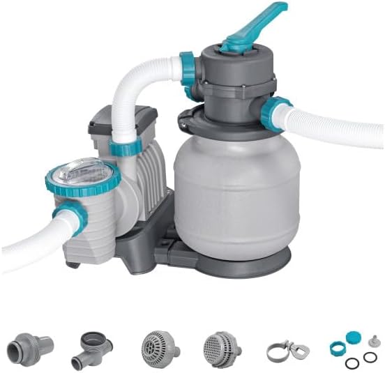 Bestway 1,500 GPH Above Ground Swimming Pool Sand Filter Pump | Compatible with Pools: 300 to 11,200 Gallons, Corrosion-Resistant Tank, Pre-Assembled, Low-Maintenance Pump with Adapters