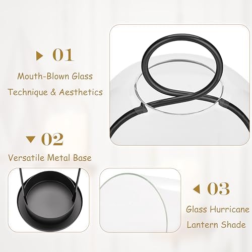 Hurricane Metal & Glass Candle Holder Black Set of 2, Decorative Candlestick Pillar Candle Holder with Clear Glass for Wedding Party Christmas Holiday Dining Table Centerpiece Lanter - Image 3