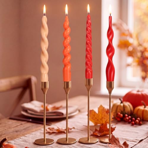 Nuanchu 4 Pcs Twisted Taper Candles,7.87 Inch,Pure,Fall Orange by Nuanchu