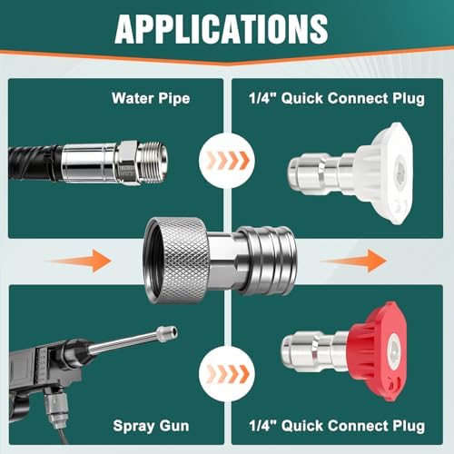 Pressure Washer Adapter 3/4" GHT to 1/4" Quick Connect, Single-Pack Stainless Steel Garden Hose Adapter with Zero-Leak O-Ring & Non-Slip Knurled Grip for Car Wash, Foam Cannon, Patio Cleaning - Image 5