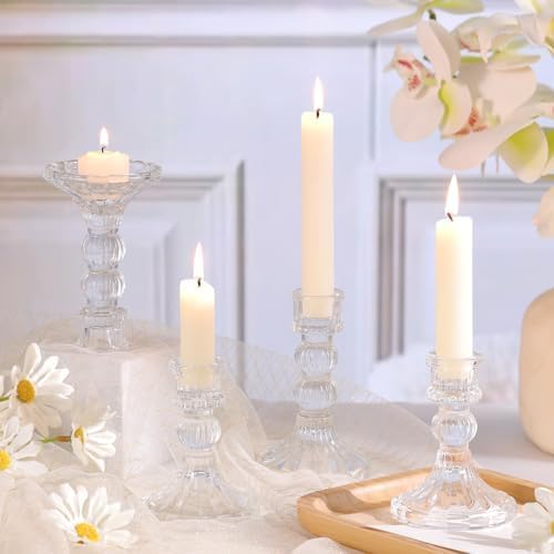 DARJEN 6Pcs Clear Candlestick Holders Set - 4" H & 5" H Striped Taper Candle Holders Bulk, Glass Candle Holders for Wedding, Festival, Party, Table Centerpiece, Gifts - Image 3