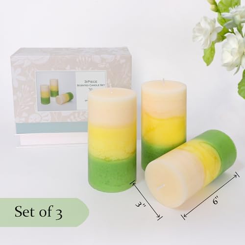 Pillar Candles, Freesia Scented Candles 70+Hour Long Lasting Burn Time, 3 X 6 Inches Candles for Wedding Home Décor, Set of 3 - Image 4