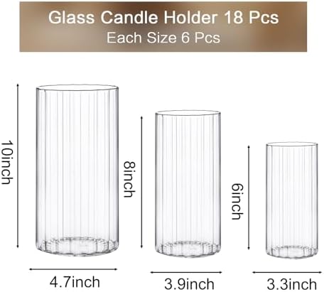 PHOSPHOR 18 Pcs Cylinder Glass Candle Holder 6'', 8'', 10'', Hurricane Candle Holder for Pillar Candle Tall Glass Cylinder Centerpieces Vases Floral Room Decor - Image 3