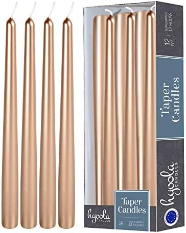 Hyoola 12 Pack Tall Metallic Taper Candles - 14 Inch Copper Metallic, Dripless, Unscented Dinner Candle - Paraffin Wax with Cotton Wicks by Hyoola