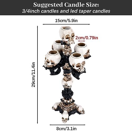 Skull Candle Holder for Halloween Decoration, Resin Gothic Skeleton Head Candlestick for Pillar Candle, Retro Spooky Desktop Tealight Cup for Christmas Home Office Party - Image 2