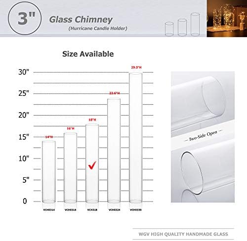 WGVI Hurricane Candle Holder Sleeve, Wide 3", Height 18", Clear Glass Cylinder Candleholder, Chimney Tube, Open Ended Candle Shade, 6 Pieces Bulk - Image 3