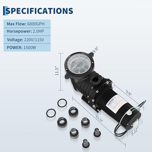 GarveeLife Swimming Pool Pump 2.0 HP 1500W 115/220V Dual Voltage Pumps with Strainer Basket for Above-Ground and In-ground