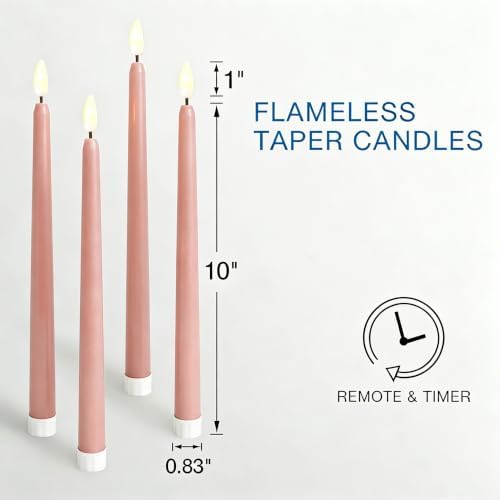Dusty Pink Flameless Taper Candles with Remote Set of 4 - Image 4