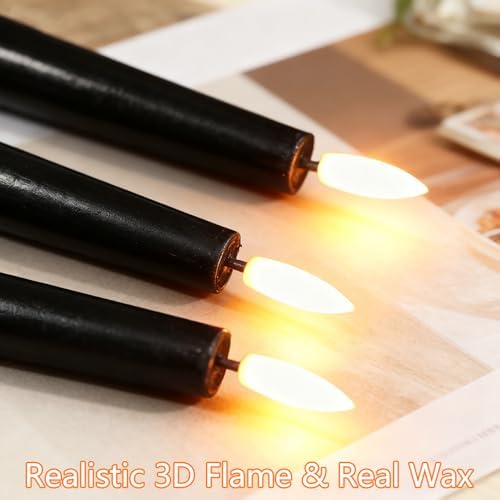GenSwin Black Flameless Taper Candles with Remote, Halloween Flameless Candles Flickering Battery Operated, Real Wax LED Halloween Candlesticks with 3D Wick for Home Decor(Set of 3, 0.78” x 9.65”) - Image 5