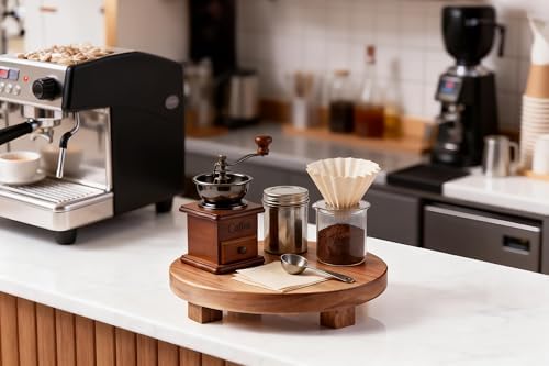 Kurrajong Farmhouse footed wooden stand. 10" wide and 2" high round Acacia Wood Riser. Wooden pedestal stand for Kitchen Counter, Coffee Station, Bathroom, Plants, Candles. Rustic Countertop Riser board - Image 6