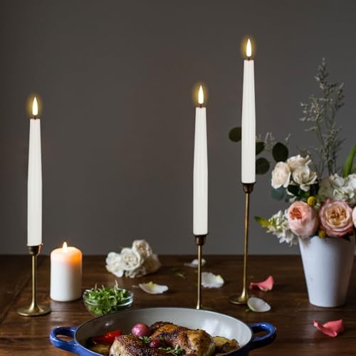 GenSwin Flameless Taper Candles with Remote, White LED Taper Candles Battery Operated, Real Wax Flameless Candlesticks with 3D Wick for Home Party Decor(Set of 3, 0.78” x 9.84”) - Image 2