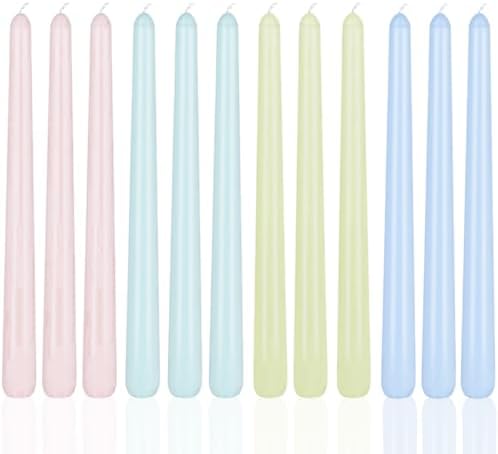 10 Inch Colored Taper Candles-Dripless Unscented Wedding Tapered Candle Smokeless Candlestick Long Slow Burning 8 Hours Tall Sticks for Christmas Dinner Parties 12 Pack by MAITREYA