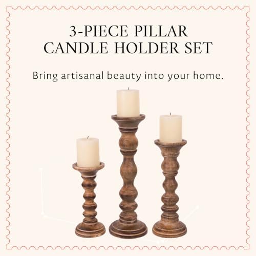 Mela Artisans Willow Mango Wood Candle Holders - Medium Burnt - Image 2