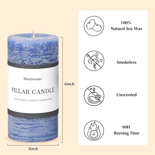 3x6 Inch Blue Pillar Candles Set of 3 - Hand-Poured Unscented Candles, Long Clean Burning, Large Big Candle, Smokeless Dripless Candle for Dinner Table, Wedding, Home, Bathroom, Rustic Decor - Image 3