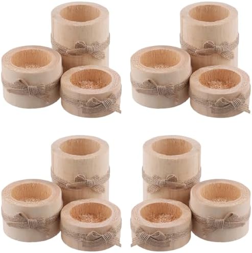 FUNSUEI 12 Pack Wooden Tea Light Candle Holders, 3 Sizes Wood Votive Candle Holder, Wood Log Candle Holders Rustic Tealight Candle Holder for Dinning Party Room Decoration by FUNSUEI