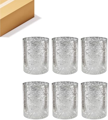 WGVI Hurricane Candle Holder Sleeve, W: 4", Ht: 6", Silver Speckled Glass Cylinder Open Both Ends, Chimney Tube Shade, 6 Pieces by WGVInternational-OpusGlassware