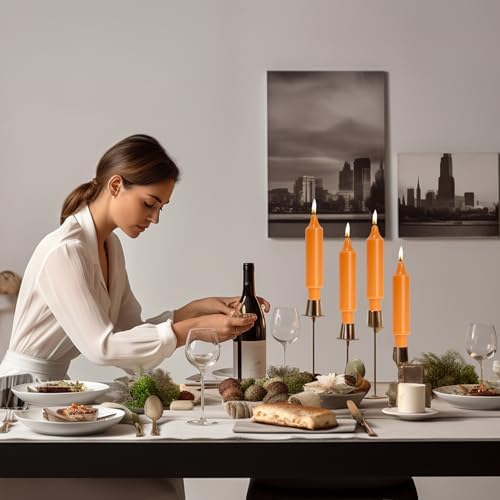 Short Taper Candle Sticks Halloween Candles 6 inch Unscented Dinner Candle Dripless for Home Decor,Set of 4,Orange - Image 3