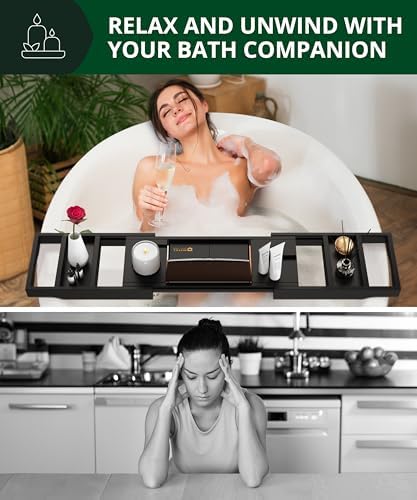 ROYAL CRAFT WOOD Premium Foldable Bathtub Tray Caddy - Wood Bath Tray for Tub, Bamboo Shelf, Expandable Bath Table Trays, Bathtub & Bathroom Accessories for New Home & Mothers, Birthday Gifts for Mom - Image 5