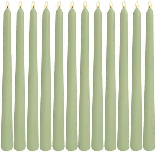 12-Pack Sage Green Taper Candles, 10 Inch Unscented Dripless Candlesticks, Long-Lasting Burn Time of 7-8 Hours, Perfect for Home Décor, Spring and St. Patrick's Day by SihuidaInspiredbyLove