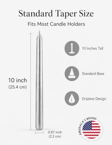 12 Pack Unscented Metallic Silver Taper Candles, Dripless Smokeless - Image 6