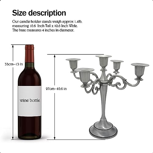 5-Arm Metal Candelabra Candle Holder Table Centerpiece, Pewter - Image 2