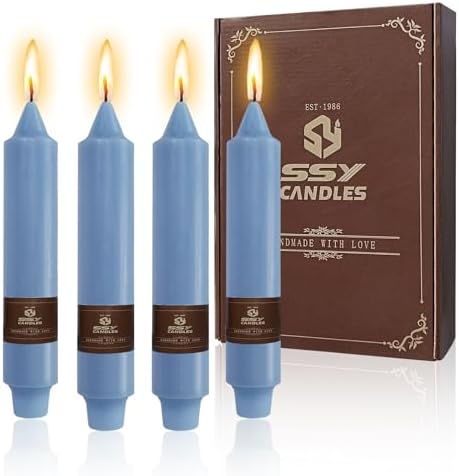 NJAO HOO Grey Blue Short Taper Candle 7 Inch Candlesticks Unscented Dripless Tapered Candle Set for Home Decor Wedding Party Dinner Candles, 4 Pack by NJAOHOO