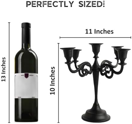 Rely+ 5 Arm Matte Black Candelabra Taper Candle Holders Decorations Indoor Kitchen Décor Table Candles Candlestick Candelabra Centerpiece Gothic Home Decor Wedding 10 Inch Tall - Image 3