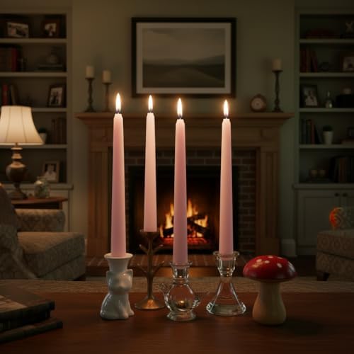 4 PCS Baby Pink Taper Candles - Rose Scented Candles - 10 inch Tall Candles for Holiday Valentine's Wedding Celebration Home Decor - Image 6