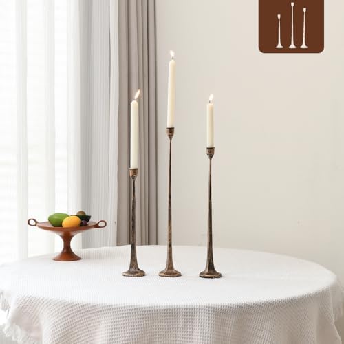 Iron Antique Gold Candlestick Holders, Set of 3 Candle Stick Holders,Fits 3/4 inch Thick Candle&Led Candles, Vintage Modern Decorative Centerpiece for Dining Table Centerpiece, Wedding, Party Decor by WOLAOJA