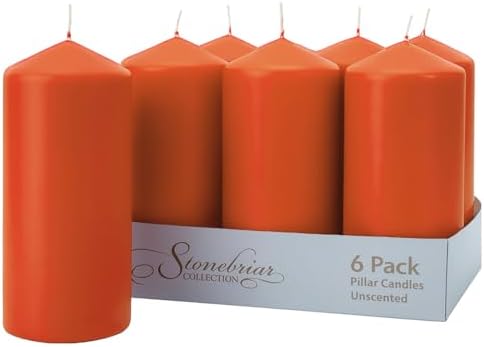 Stonebriar Unscented Pillar Candles – 80 Hour Burn Time, Long-Lasting Wax Candles for Weddings, Holidays, Home Décor & Special Events, Pack of 6, Orange, 3" x 8" by StonebriarCollection