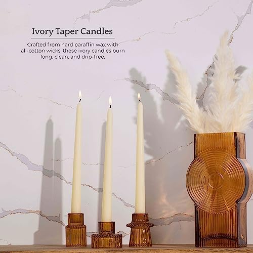 Bask 10-inch Taper Candles - Unscented and Dripless - Burns for 8 Hours - Home Decor for Dinner Table, Kitchen, and Bedroom - Perfect for a Romantic Date or Anniversary - 30-Pack - Ivory - Image 5