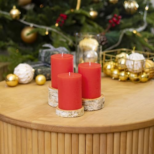 CANDWAX Assorted 3x3, 3x4, 3x8 Inch Red Pillar Candles Set of 3 - Smokeless Dripless Red Pillars - Perfect for Home Decor, Dinner Table Centerpieces, Party Decorations - Unscented Candles - Image 5