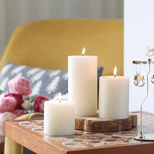 3x6 Inch White Pillar Candles - Set of 3, Hand-Poured Unscented, Long Burning, Smokeless Dripless for Dinner Table, Wedding, Home, Bathroom, Rustic Decor - Image 6