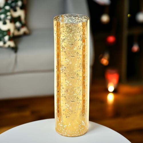 WGVI Hurricane Candle Holder Sleeve, W: 4", Ht: 16", Gold Speckled Glass Cylinder Open Both Ends, Chimney Tube Shade, 6 Piece - Image 4