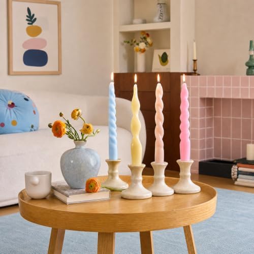 4 Pack Taper Candles Unscented Dripless Spiral Candlesticks Smokeless Swirl Wax Colorful Decorative Candle Sticks for Wedding Dinner Party Home Decor (Pastel Assorted, 7.8 inch, Twisted) - Image 3
