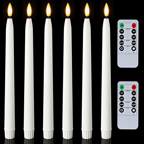 Homemory 11 inches Waxy Battery Operated Taper Candles with Remote Timer Dimmer, 6 Pcs Flameless Taper Candles with Flickering Flame, White Candlesticks Battery Powered for Ceremony Memorial Decor by Homemory