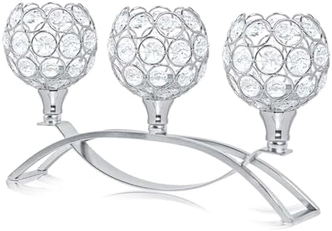 Crystal Tealight Candle Holder Centerpiece Home Decorative Candlestick Holder Elegant Table Centerpiece Home Decor Wedding Party Anniversary (Silver, 3 Arm) by KOLNLALA