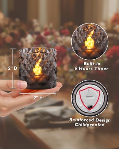 Homemory Black Acrylic Votive Candle & Holders with Auto Timer, 12 Pack - Image 6