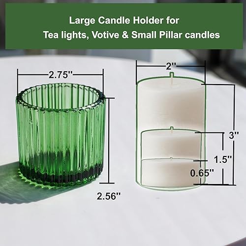 VOHO Large Green Votive Candle Holder 2.75'' x 2.56'' Set of 6 for Holiday - Image 5
